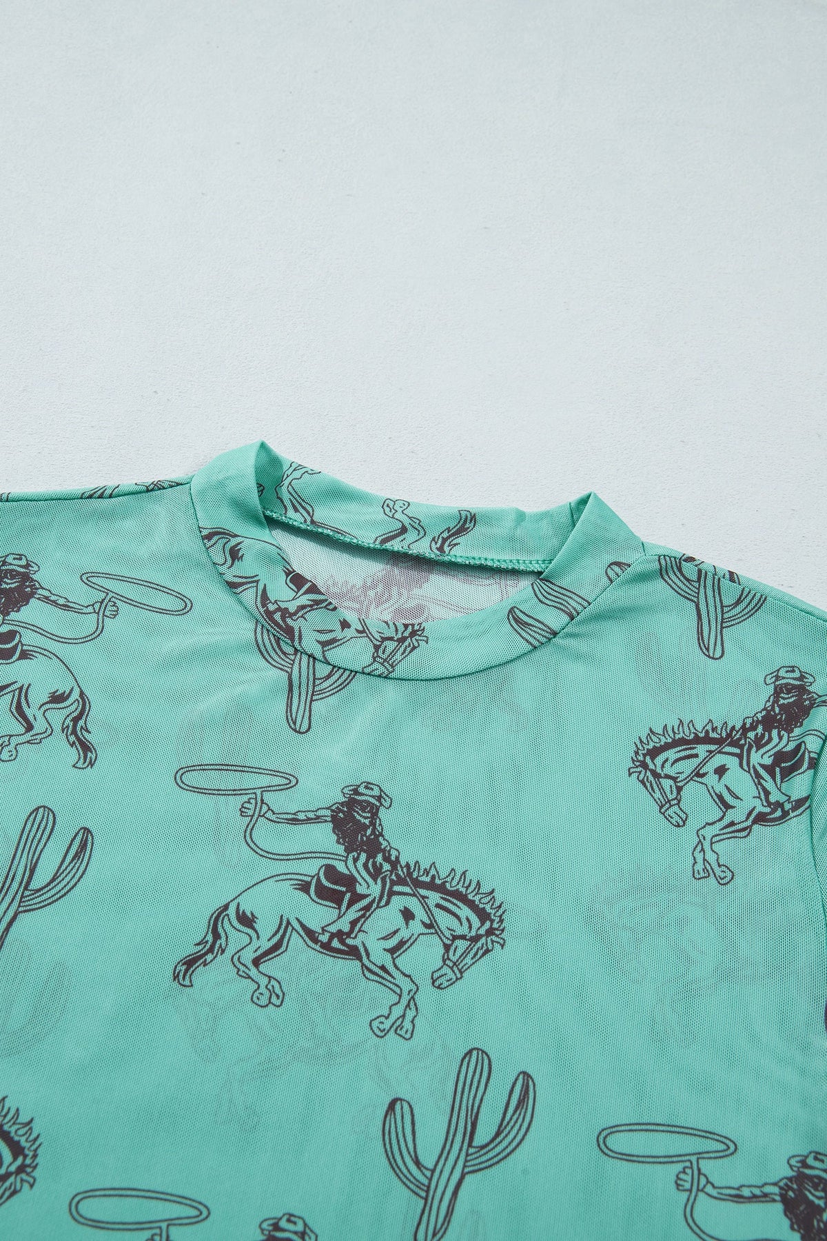 Turquoise Western Mesh Top