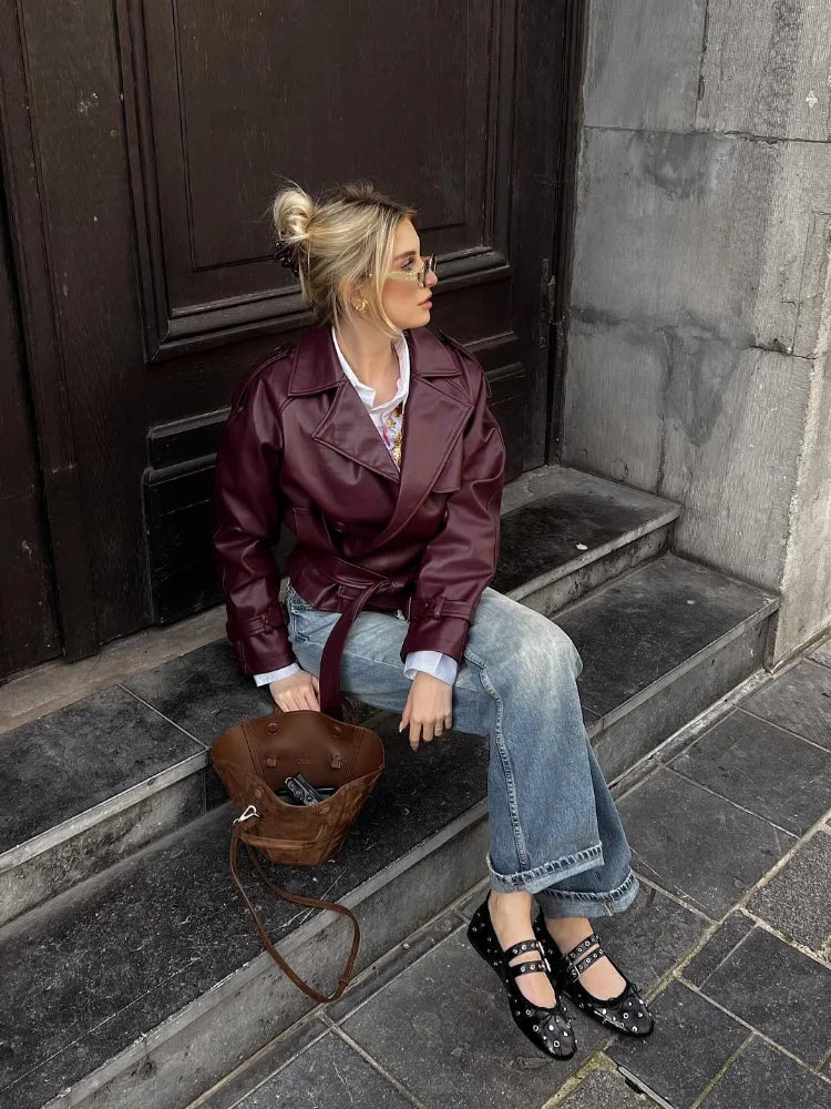 Odessa – Burgundy Trench Coat with Belt