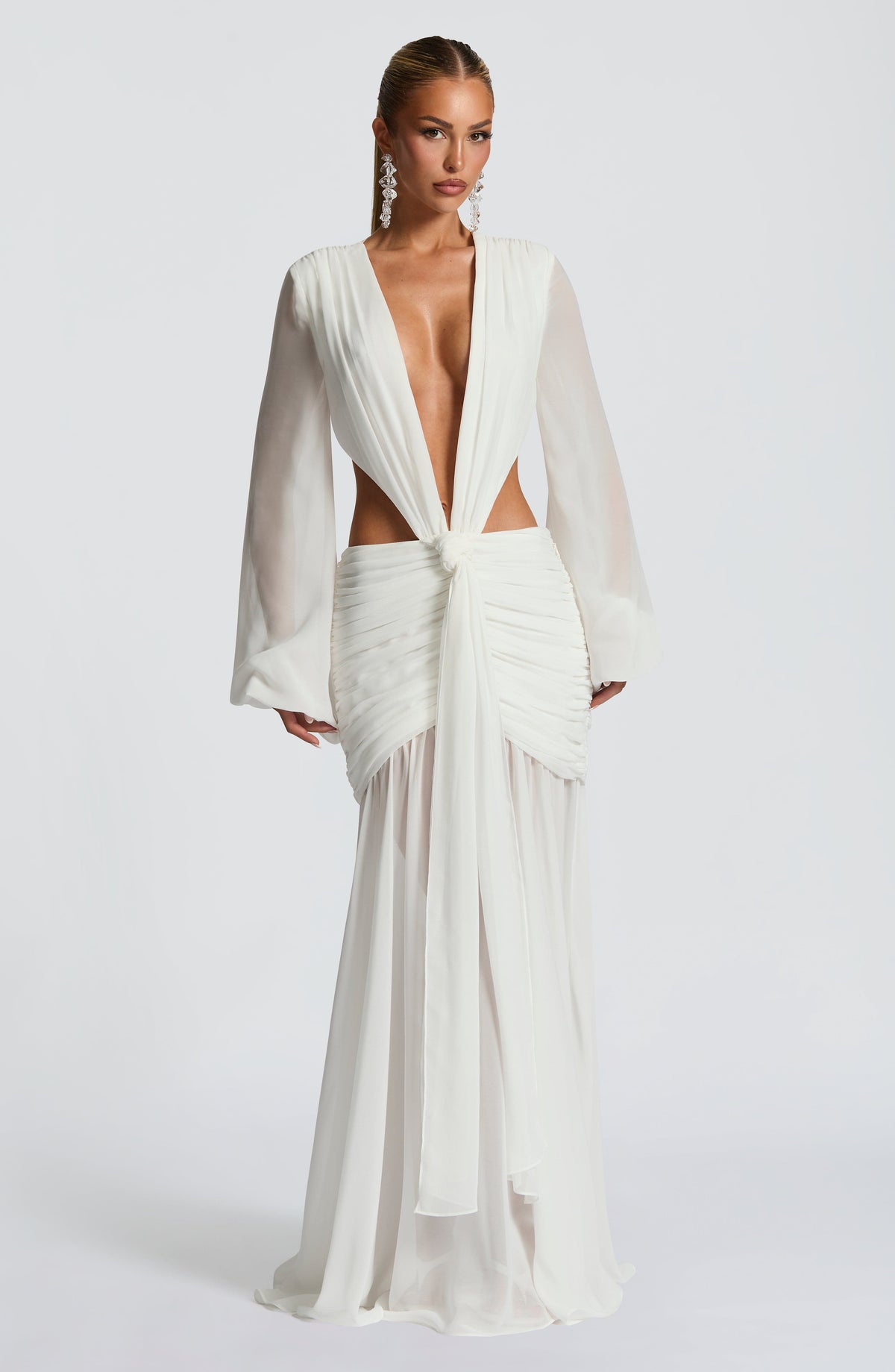 Aurelia – Maxi Dress with Blouson Sleeves & Lace Detail