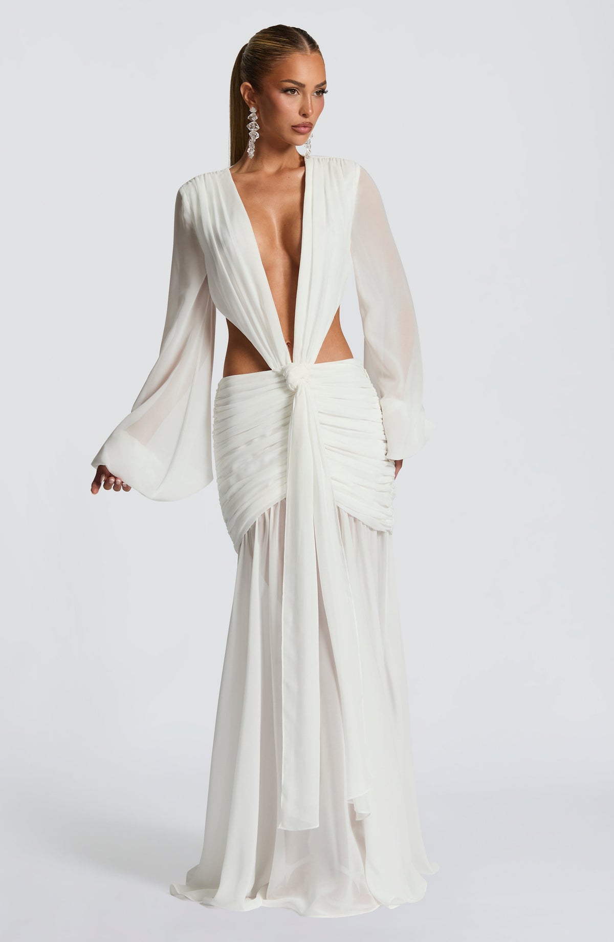 Aurelia – Maxi Dress with Blouson Sleeves & Lace Detail