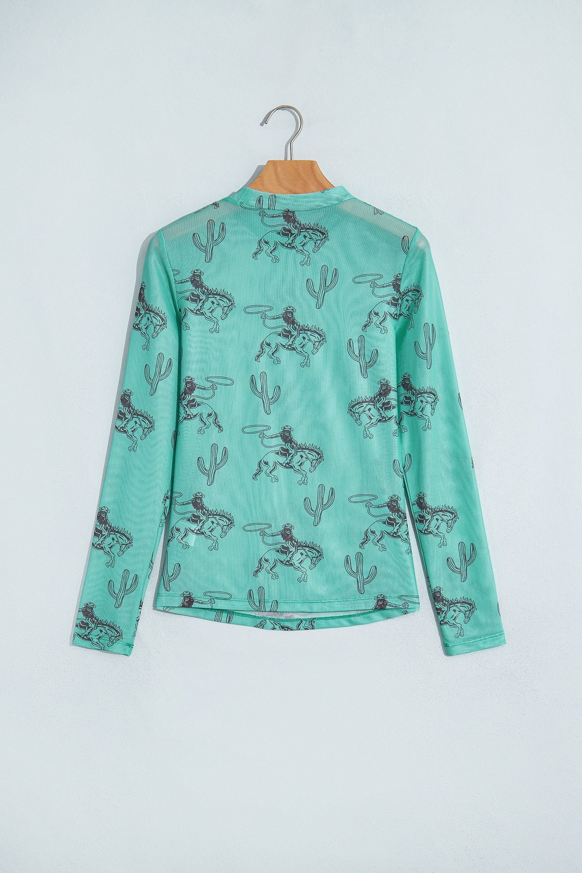 Turquoise Western Mesh Top