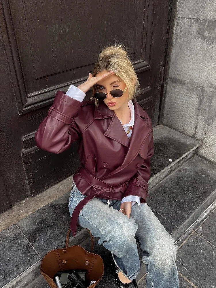 Odessa – Burgundy Trench Coat with Belt