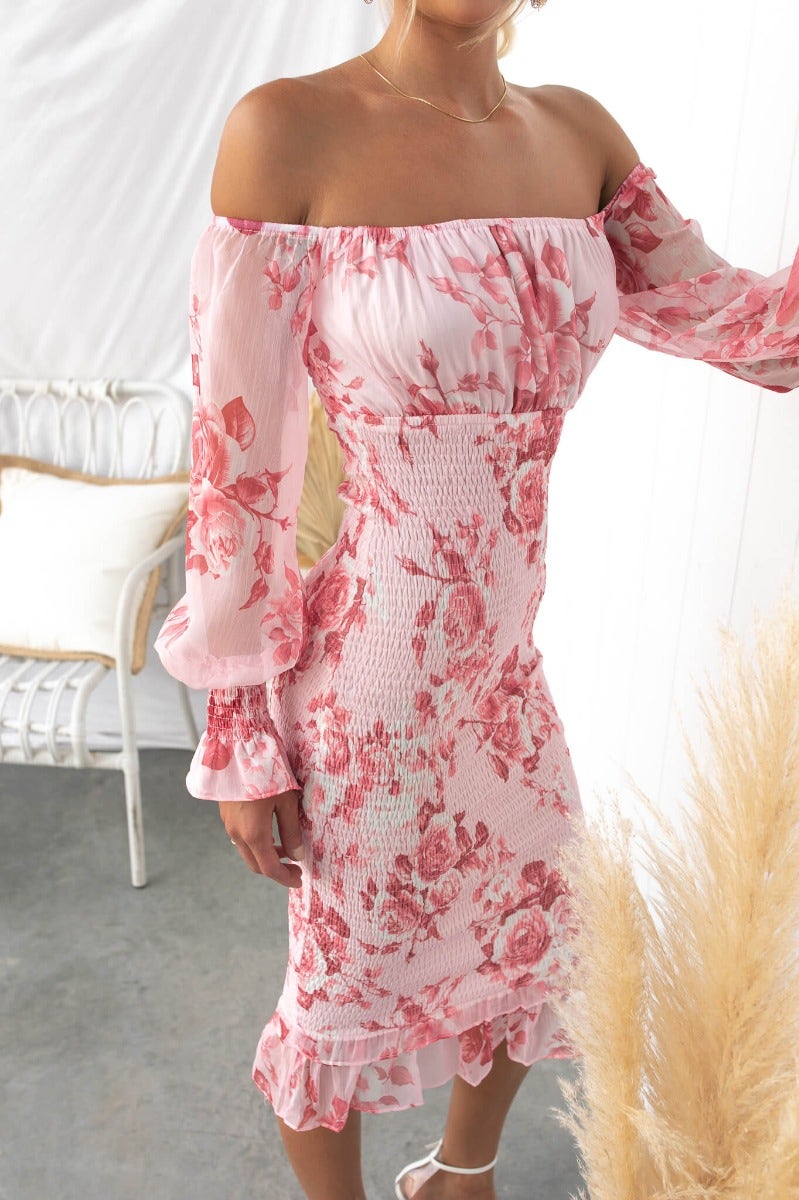 Golden Hour Off-Shoulder Midi Dress