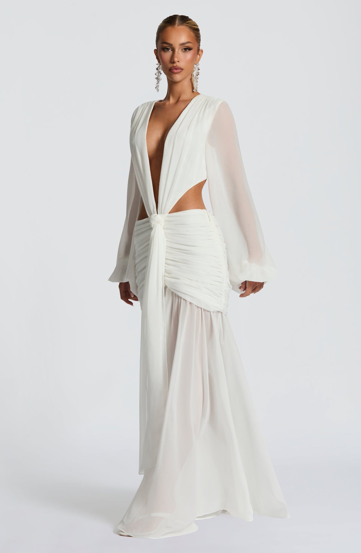 Aurelia – Maxi Dress with Blouson Sleeves & Lace Detail