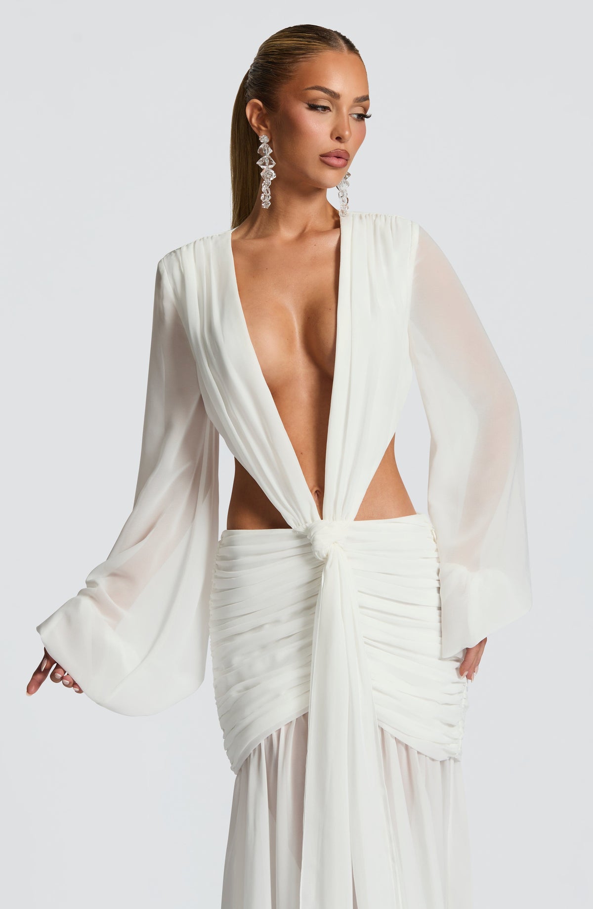 Aurelia – Maxi Dress with Blouson Sleeves & Lace Detail